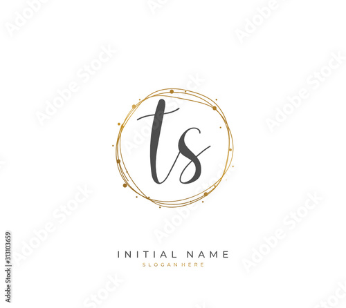 Handwritten letter T S TS for identity and logo. Vector logo template with handwriting and signature style.