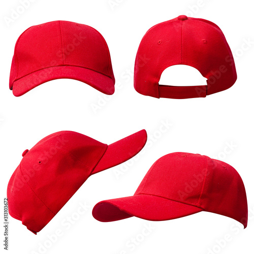 Set of red cap on white background isolation photo