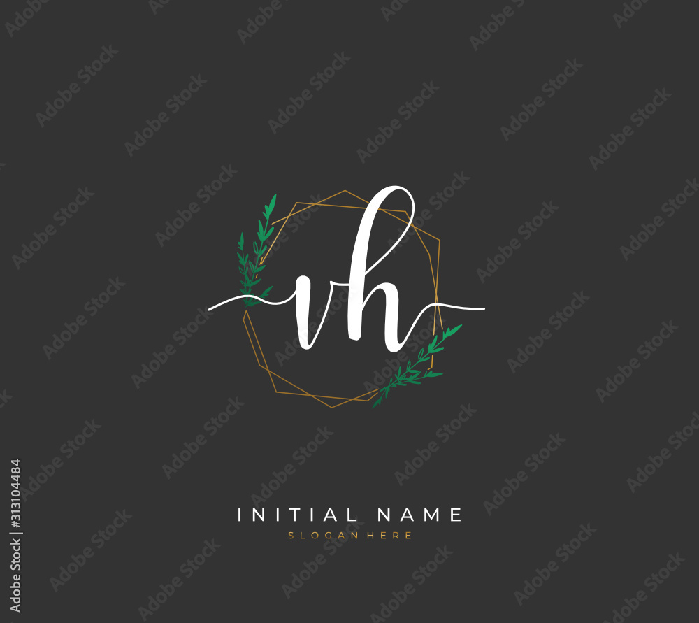 Handwritten letter V H VH for identity and logo. Vector logo template with handwriting and signature style.