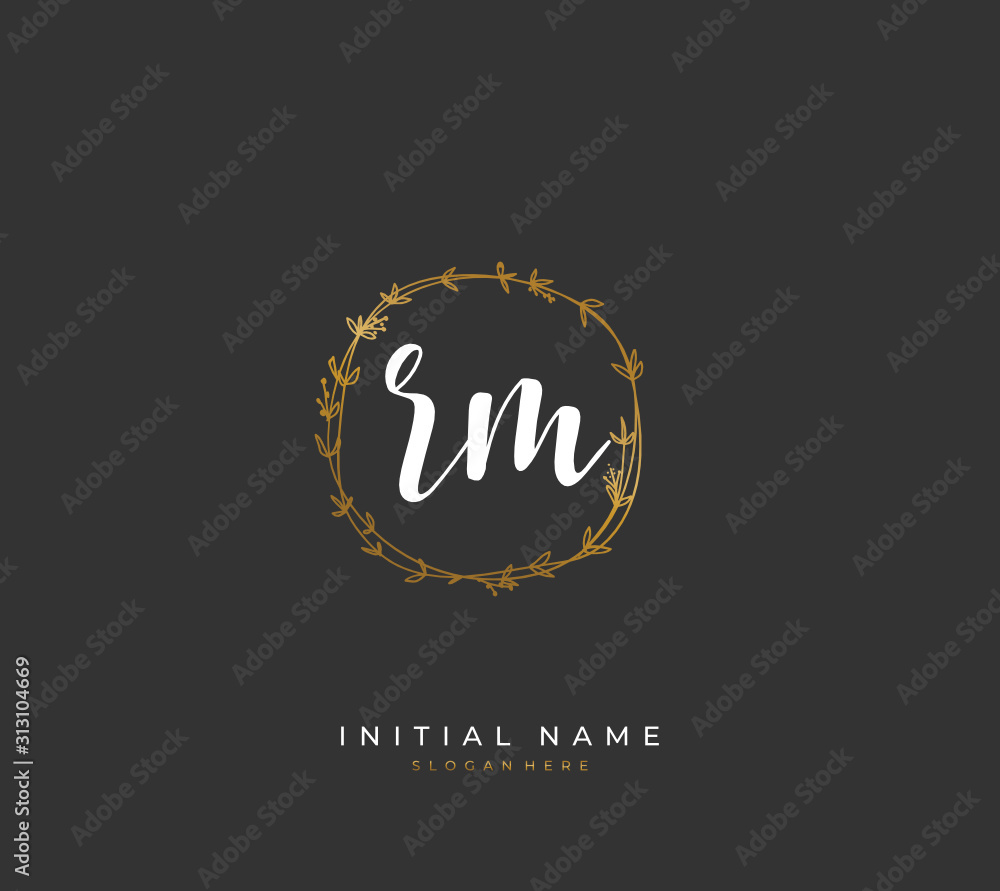 Handwritten letter R M RM for identity and logo. Vector logo template with handwriting and signature style.