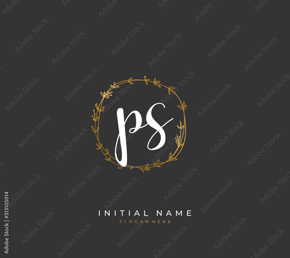 Fototapeta premium Handwritten letter P S PS for identity and logo. Vector logo template with handwriting and signature style.