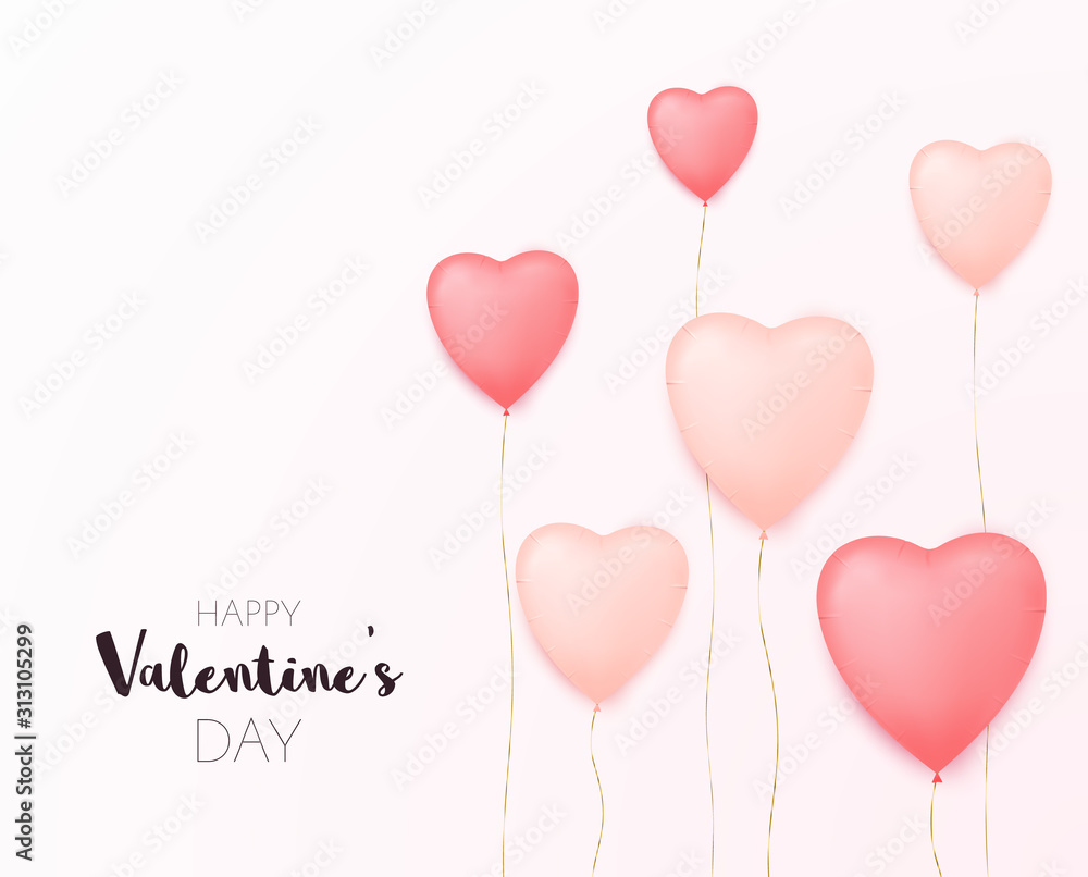 Valentine day banner with heart shape balloons. Valentine's day sale poster.