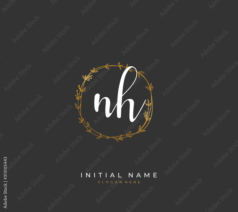 Handwritten letter N H NH for identity and logo. Vector logo template with handwriting and signature style. Handwritten letter N H NH for identity and logo. Vector logo template with handwriting and signature style.