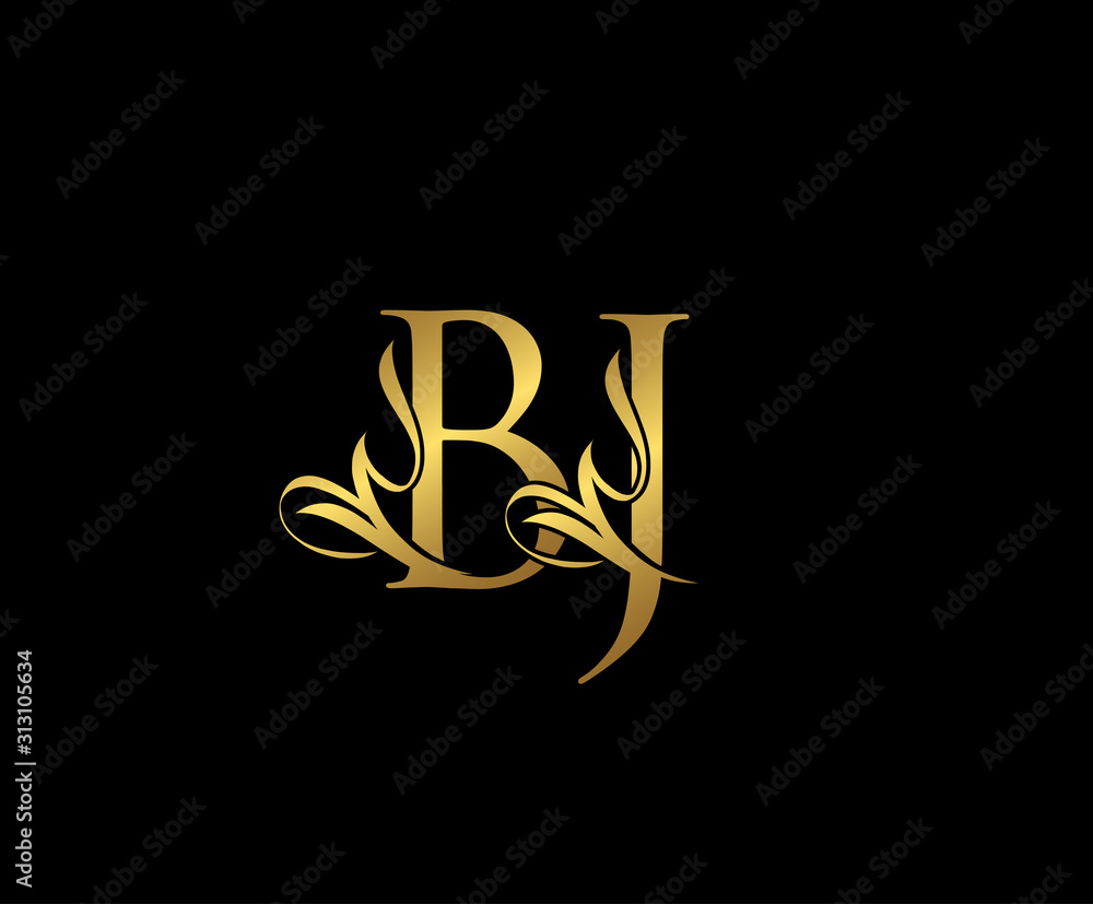 Vecteur Stock Classy letter B , J and BJ Vintage Gold Floral Logo Icon ...