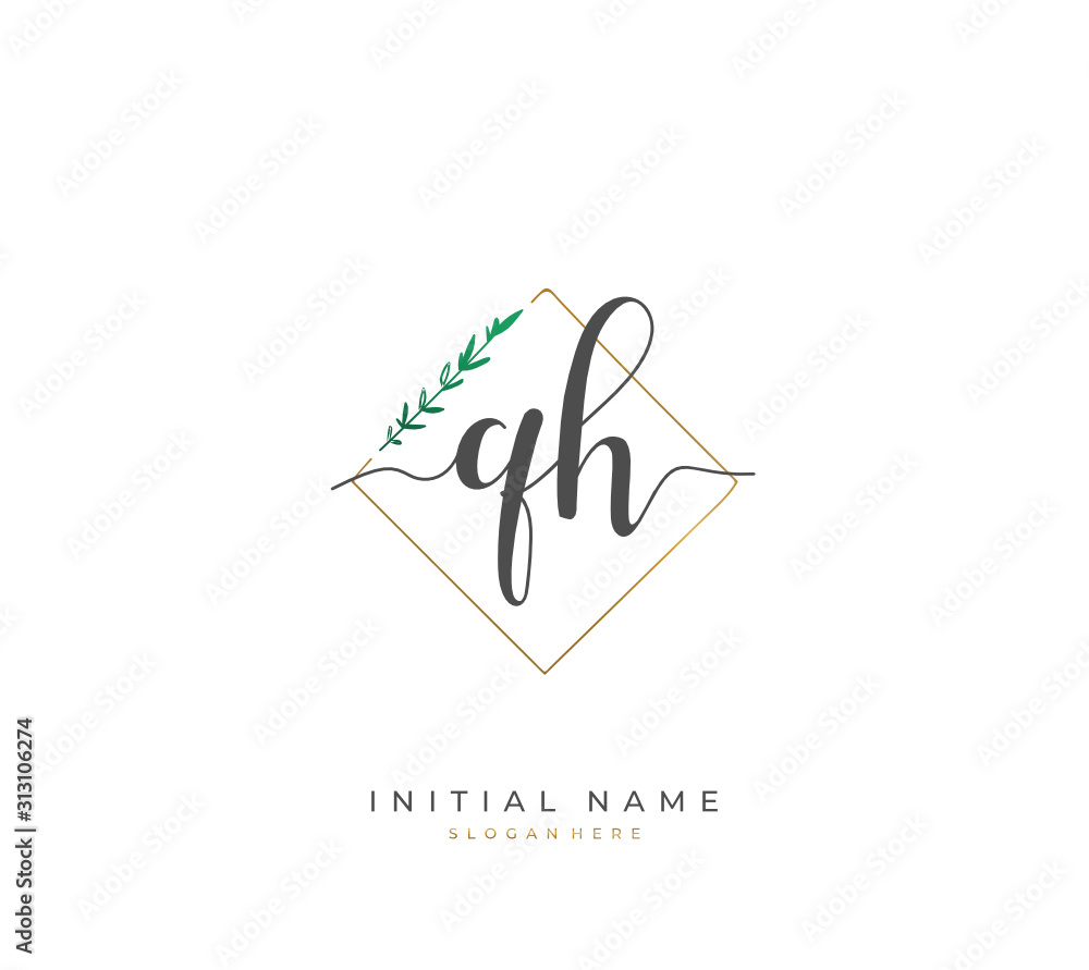 Handwritten letter Q H QH for identity and logo. Vector logo template with handwriting and signature style. Handwritten letter Q H QH for identity and logo. Vector logo template with handwriting and signature style.