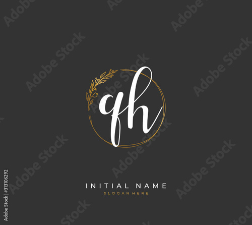 Handwritten letter Q H QH for identity and logo. Vector logo template with handwriting and signature style.