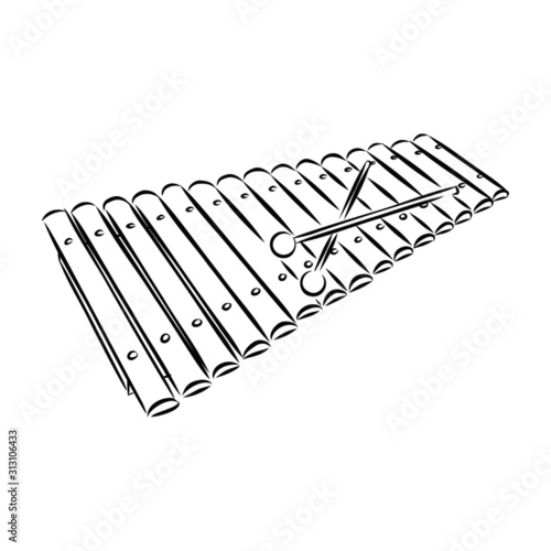 Xylophone music instrument, vector sketch illustration 