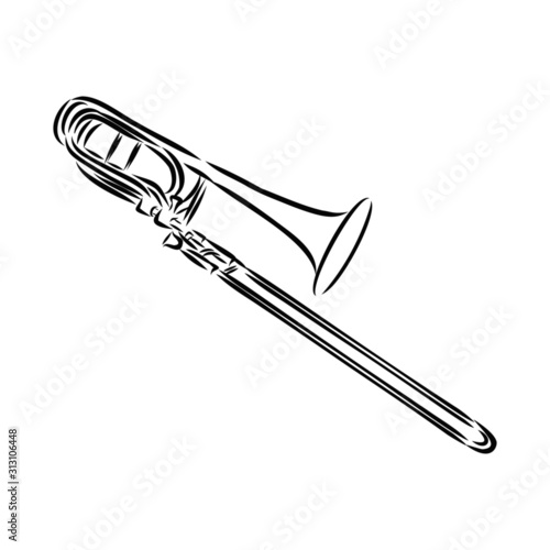 Trombone music instrument  isolated on white background