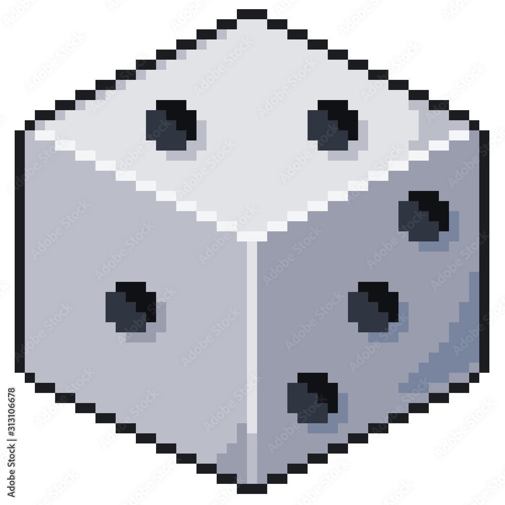 Pixel art dice 8bit game icon White Background Stock Illustration