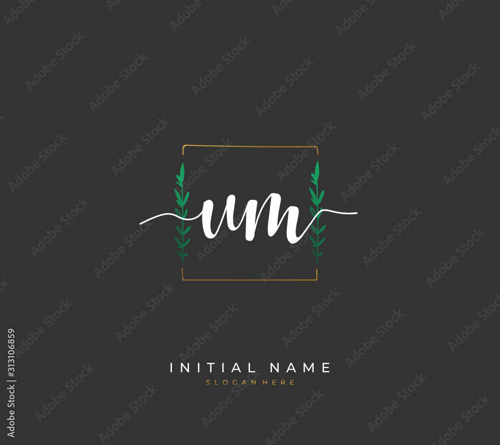 Fototapeta premium Handwritten letter U M UM for identity and logo. Vector logo template with handwriting and signature style.
