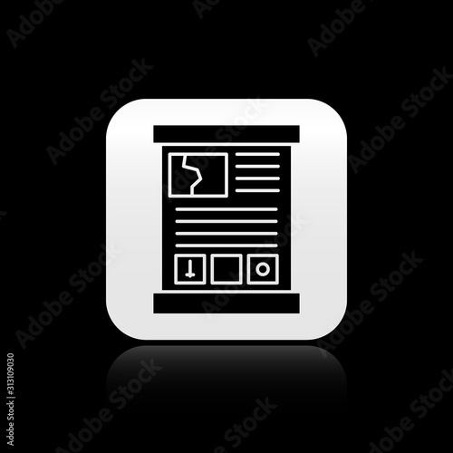 Black Game guide icon isolated on black background. User manual, instruction, guidebook, handbook. Silver square button. Vector Illustration