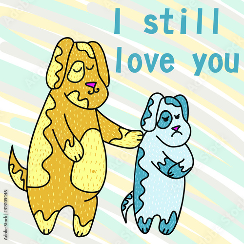 Seamless vector print. Cute bright dogs in life situations. Ideal for paper, souvenir and textile industries.