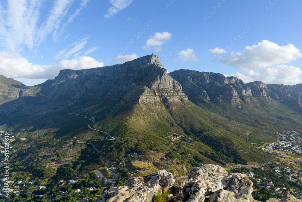 Magnificient view of Table Mountain and 12 Apostles as seen from Lion's Head, Cape Town, Western Cape, South Africa