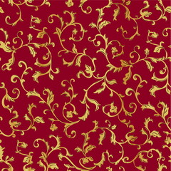 Wandcirkels Bordeaux patronen Goud vintage ornament op rood  © Lena_graphics