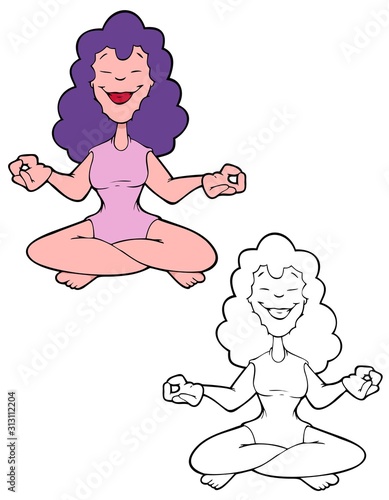 Happy yoga instructor sitting in the lotus position to meditate