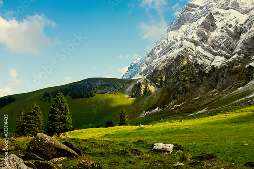 Swiss alpine mountain scene
