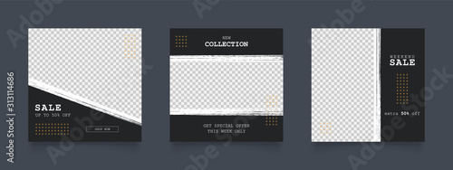 social media post banner for fashion sale promotion. black and yellow color square frame poster. vector illustration.