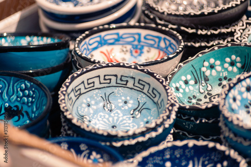 Obraz na plátně Casual view on the decoration at the Oia Santorini at sunni weather