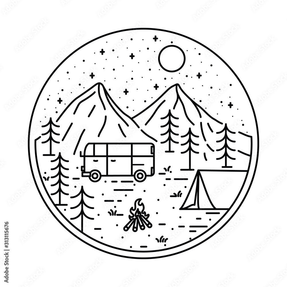 Fototapeta premium Van Camping Hiking Climbing Mountain Nature Graphic Illustration Vector Art T-shirt Design