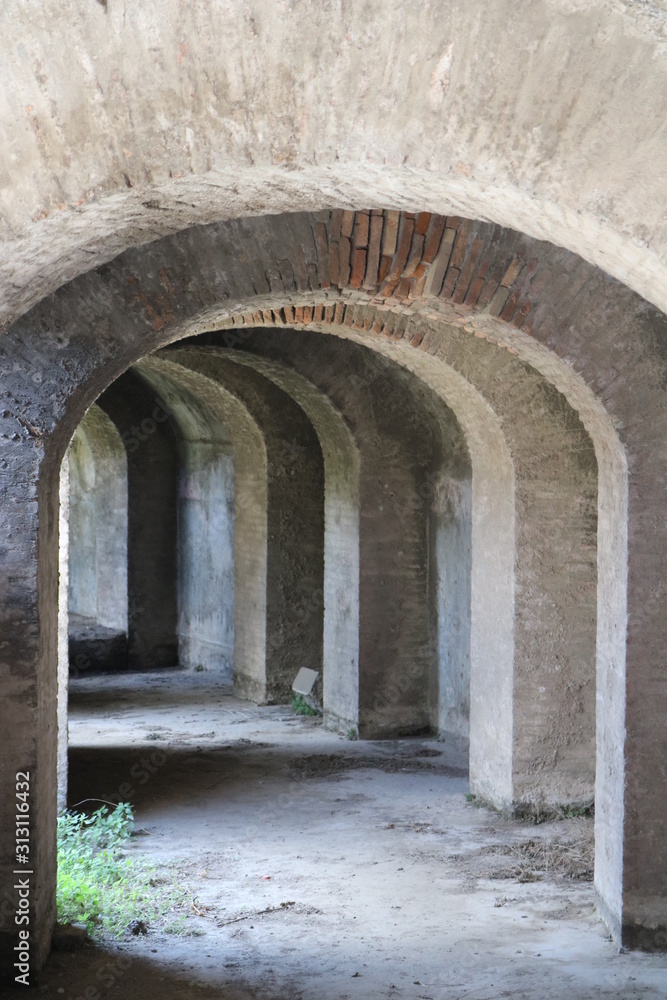 Ancient Pompeii amphitheatre arches 