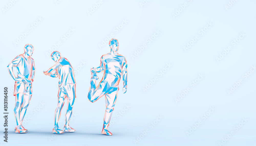Art concept running Sport man Exercise Groups Running jogging Blue Lowpoly line-art Creative ideas on Blue pastel background - illustration minimal style Art concept running Sport man Exercise Groups Running jogging Blue Lowpoly line-art Creative ideas on Blue pastel background - illustration minimal style