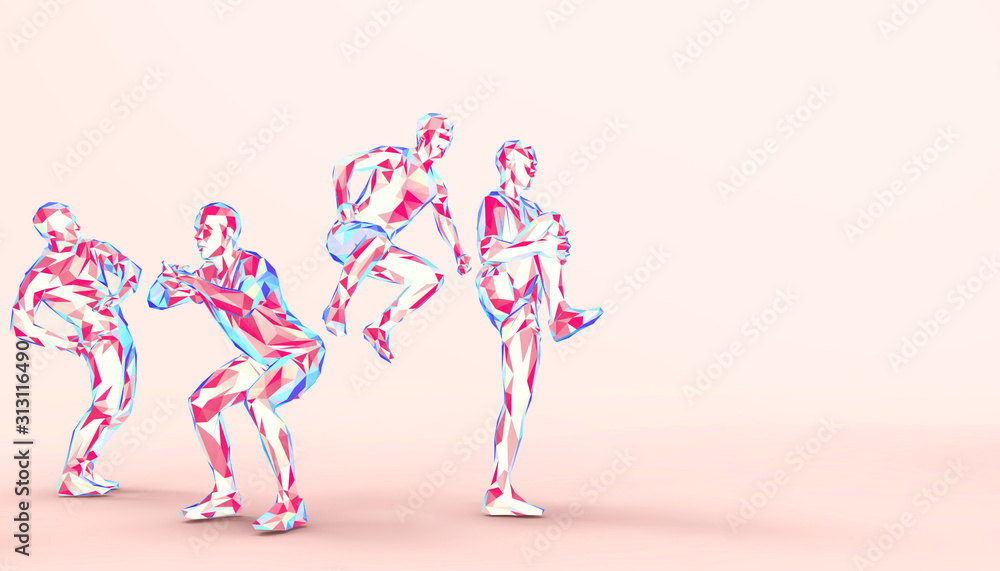Art concept running Sport man Exercise Running jogging Lowpoly line-art Creative ideas n   Red pastel background - illustration minimal style