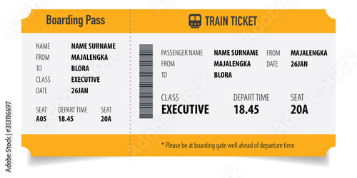Creative Train Ticket Concept Design. Modern Train Ticket