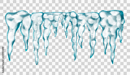 Ice texture. Icicles isolated on transparent background. 