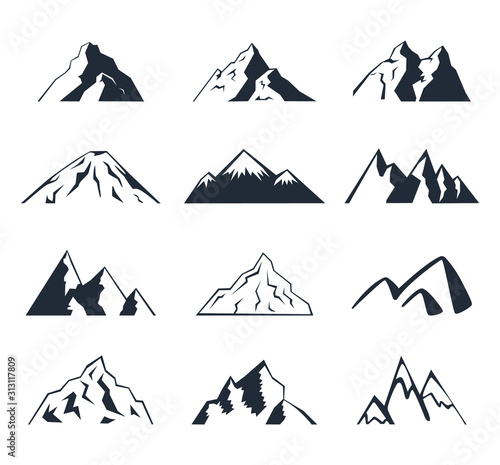 Mountain icons set on a white background. Logo. 