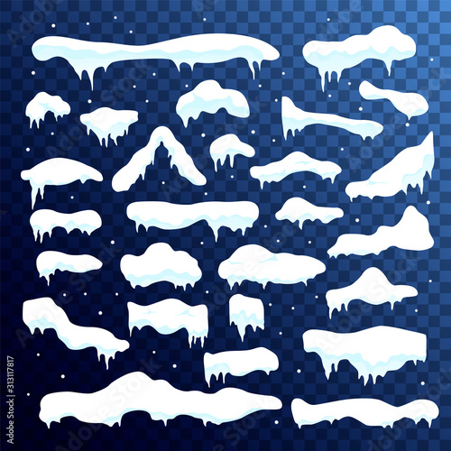 Snow caps, snowballs and snowdrifts set. 