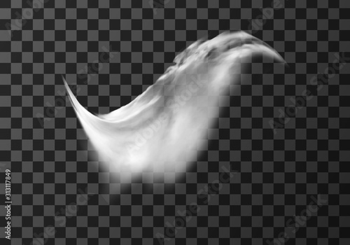 White cloud, weather meteo icon realistic vector illustration. Fluffy cirrus cumulus cloud, isolated on transparent background. Realistic element for weather forecast