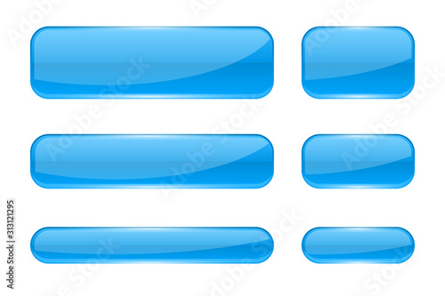 Web buttons. Blue shiny rectangle icons