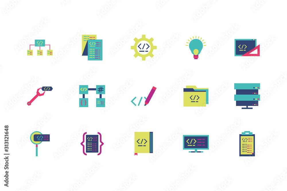 Isolated website code icon set vector design Isolated website code icon set vector design