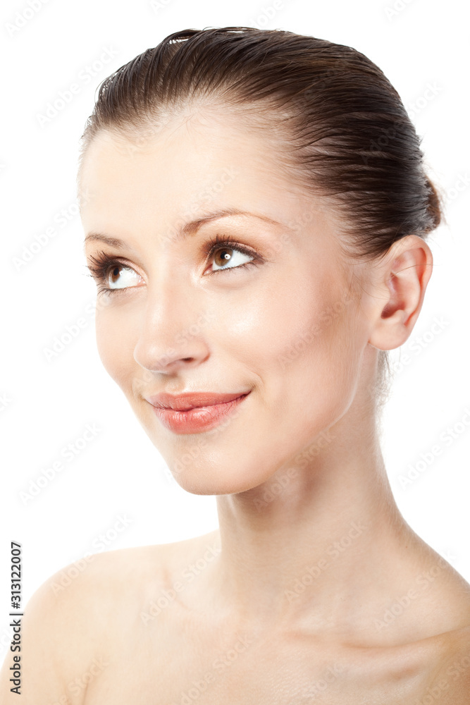 Portrait photo pensive girl holding hand near face Portrait photo pensive girl holding hand near face