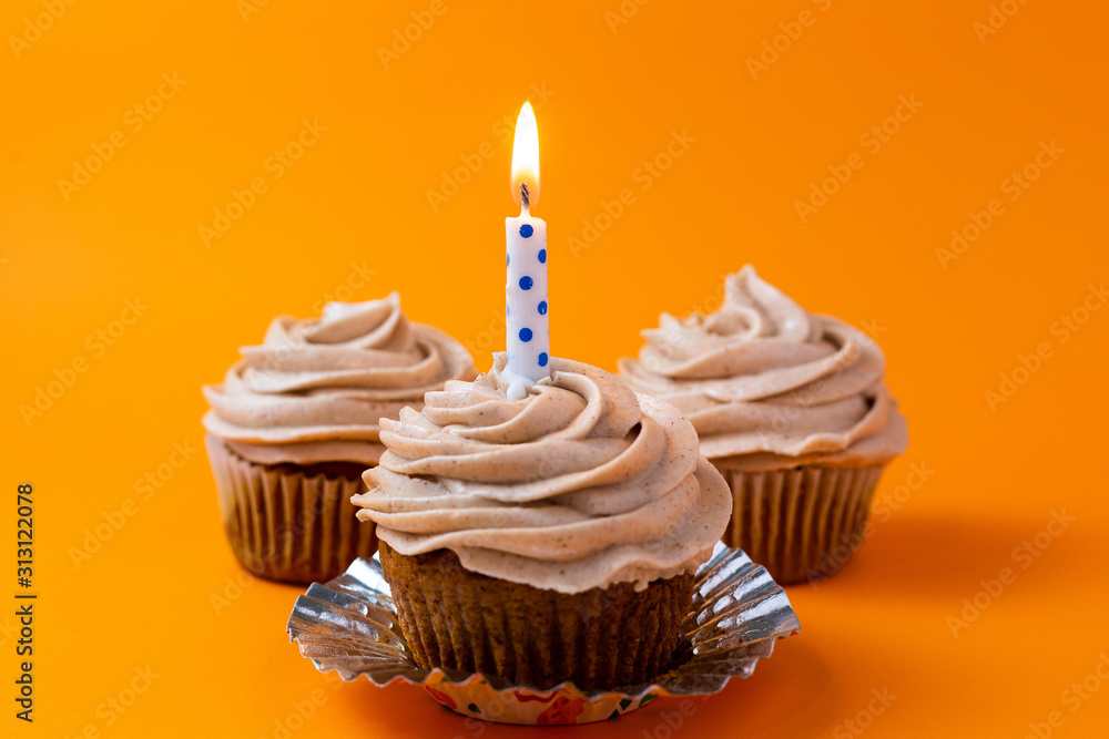 Birthday cupcake with a candle Birthday cupcake with a candle