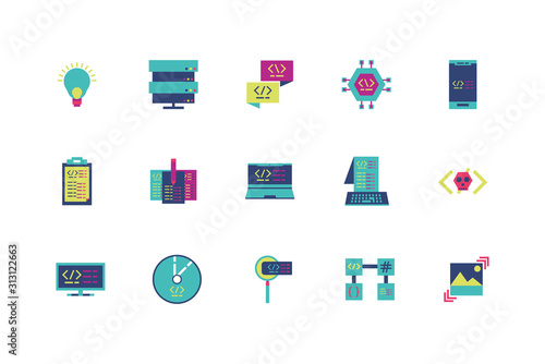 Isolated website code icon set vector design