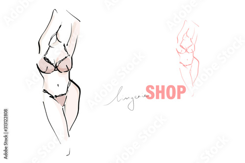 Young woman in lingerie. Fashion illustration in sketch style. Vector