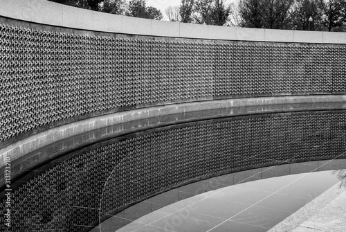 Medium Shot of World War II Memorial in Black and White photo