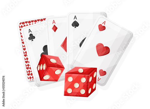 Casino red rolling dices and playing cards