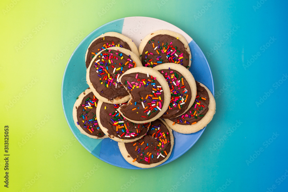Sprinkle cookies with chocolate icing