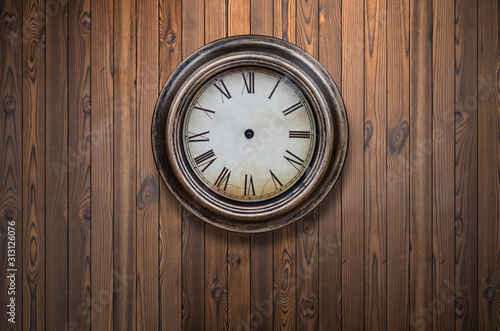 Wallpaper Mural Old and vintage blank clock dial without hands on wooden background Torontodigital.ca