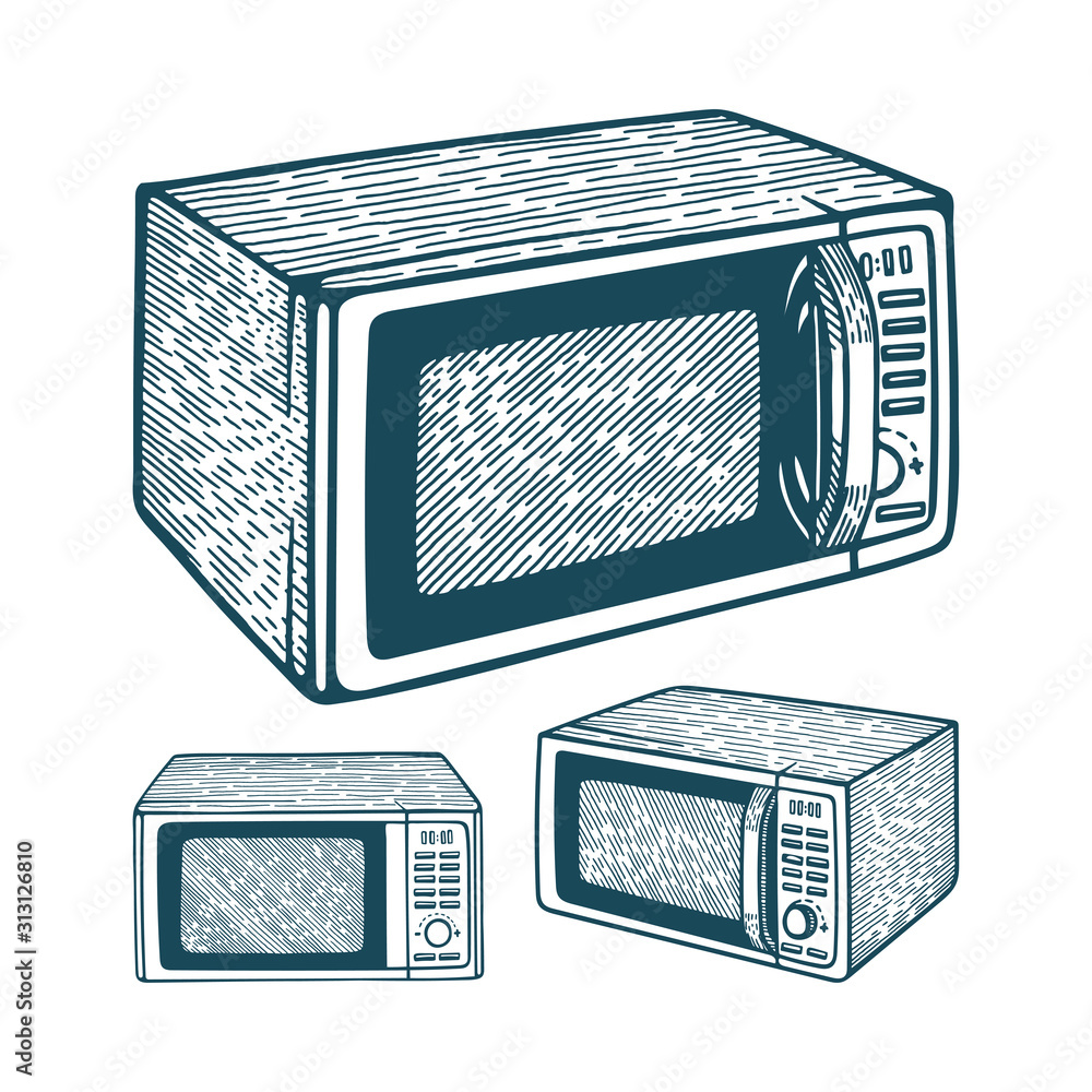 Microwave oven. Hand drawn microwave oven illustrations isolated on