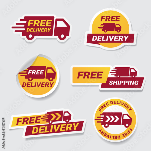 Free Delivery badge sticker set. Vector label design element free delivery