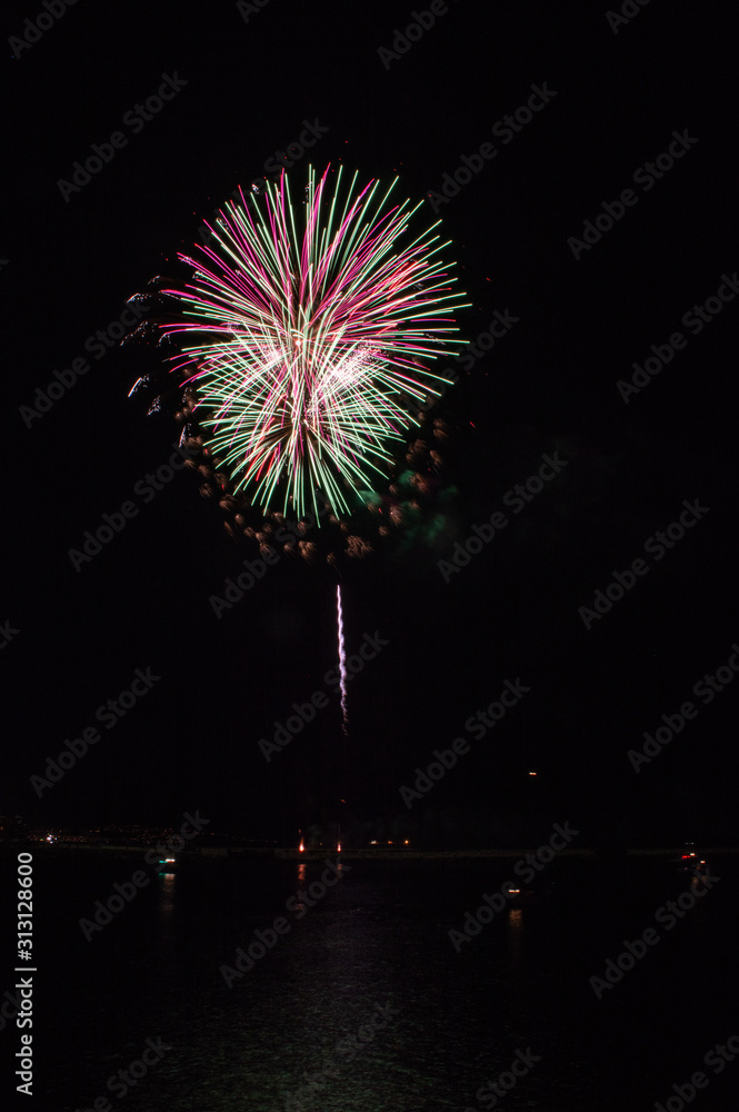 Festive fireworks over Marina del Rey channel to ring in the new year. Festive fireworks over Marina del Rey channel to ring in the new year.