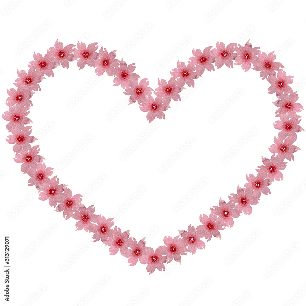 Obraz premium pink valentine heart made of flowers, watercolor floral heart design isolated on white