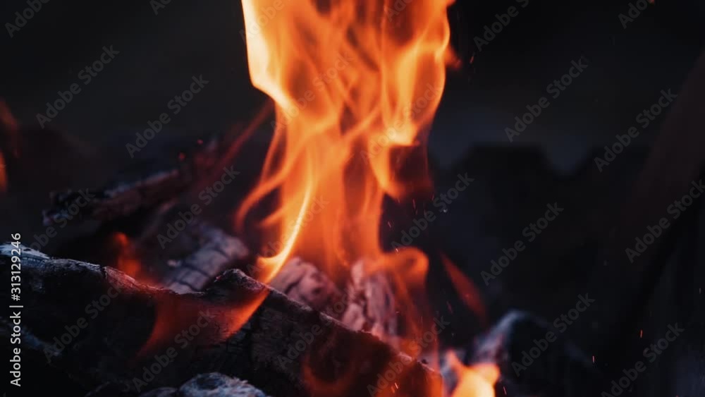 The fire burns in the fireplace, heating house with wood concept The fire burns in the fireplace, heating house with wood concept