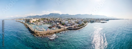 Panoramic Aerial view of Kyrenia sea port and old town, Northern Cyprus photo