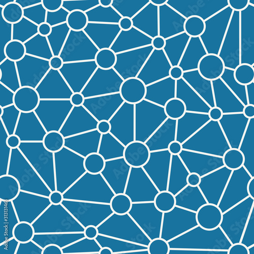 Seamless geometric pattern. Circles and lines. Lines connect circles. Simple shapes, simple colors. Repeating abstract background.