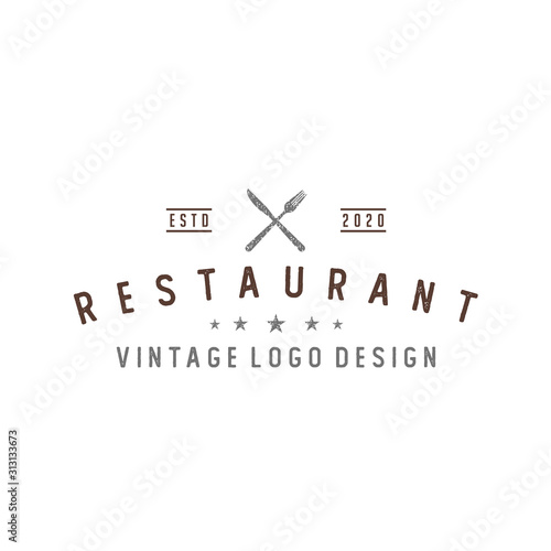 Crossed Knife and Spoon Fork Rustic Vintage Retro Restaurant logo design © Weasley99