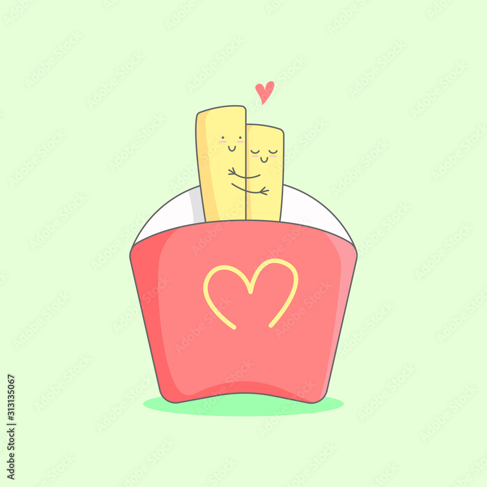 Obraz premium A couple of cute french fries hugging and love each other
